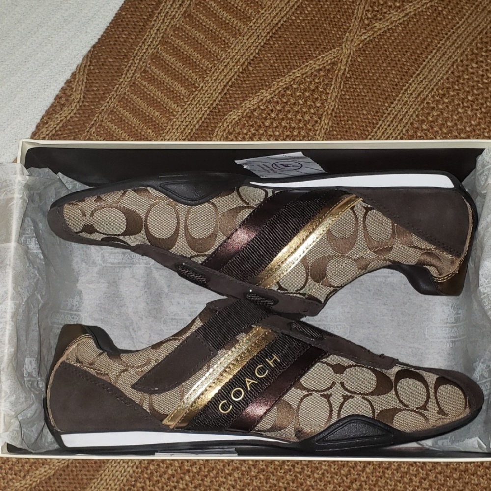Vintage New Brown & Gold COACH Shoes w/ Velcro